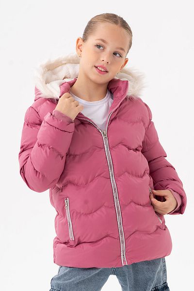 VODENS Girl's Thick Fur Water Repellent Rose Coat with Fleece Underwear