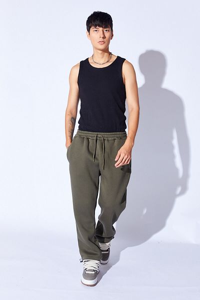 Manche بدلة رياضية للرجال من Baggy Fit مكونة من 3 خيوط ذات ملمس ناعم وأرجل مطاطية |   كاكي MANW 619961 -1