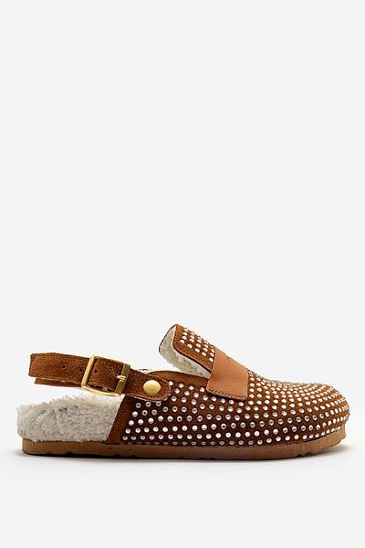 Dericlub Deri̇club Women's Plush Closed Slippers - Genuine Leather Zy 1533 Taba