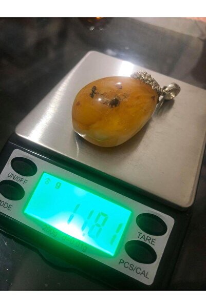 Hasyılmaz DOĞAL KAYA DAMLA KEHRİBAR KOLYE UCU OTANTİK GÜMÜŞ APARATLI 11,81 Gram
