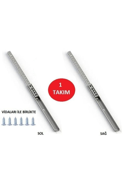 YASAX 17 mm Gömme İnce Teleskopik Bilyeli Dolap Çekmece Rayı 31 cm
