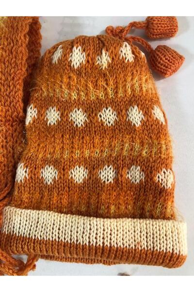 Hasyılmaz Orange Women's Knitted Scarf Beanie Set