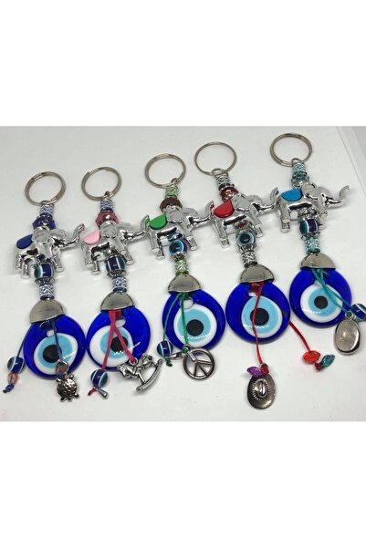Hasyılmaz Evil Eye Beaded Keychain - Colorful Elephant and Evil Eye Beaded Keychain
