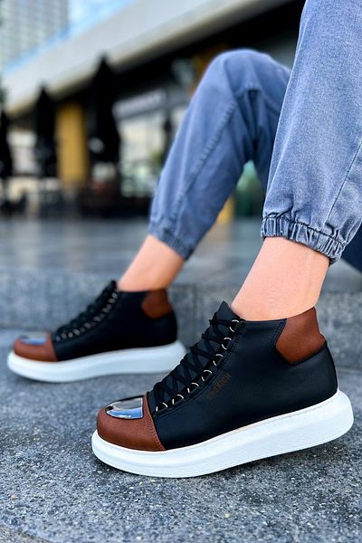 Paolo Zaccardi P267 Roman Mirror Lace-up Orthopedic Sole Daily Skin Ανδρικές αθλητικές μπότες CBT Μαύρο/Μαύρο
