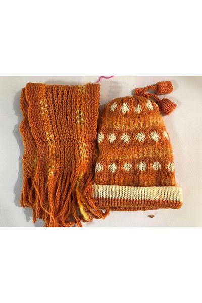 Hasyılmaz Orange Women's Knitted Scarf Beanie Set