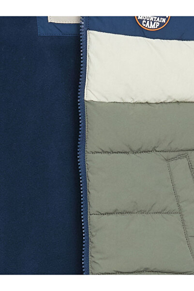 LC Waikiki Indigo Hooded Printed Boy's Puffer Vest