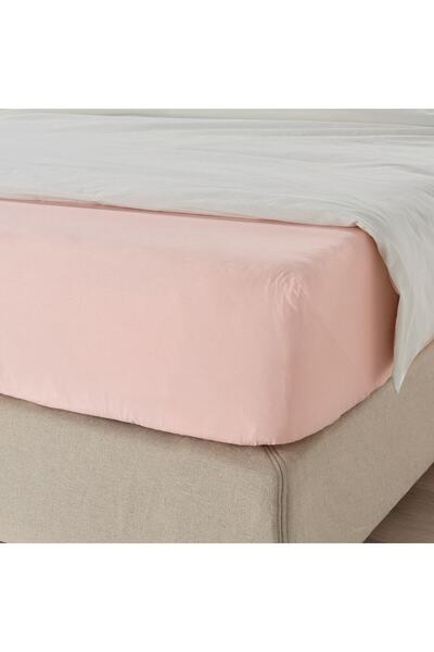 Sheri Home Tekstil Çift Kişilik Düz Pamuklu Çarşaf Takımı Toz Pembe180x200+30 King Size Fitted0012