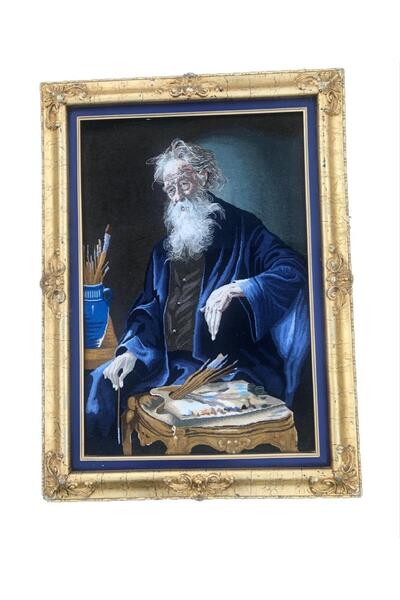 Hasyılmaz Abbas Katouzian Yaşlı Adam Portresi İran Tebriz Halı Tablo 90x120 cm