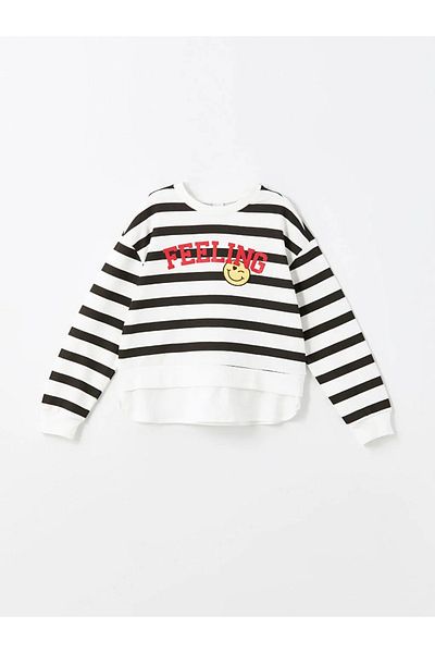 LC Waikiki LCW Kids Ecru Printed Crew Neck Φούτερ και φούτερ για κορίτσια