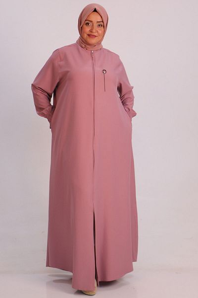 eslamood 36005 Plus Size Double Layer Crepe Mevlana Ferace-Pink