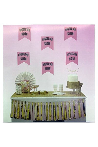 Marsilyan زخرفة راية مكتوبة للترحيب بالابنة باللون الفضي على اللون الوردي