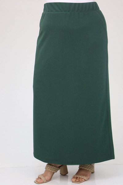 eslamood 35005 Plus Size Scuba Emerald Pencil Φούστα