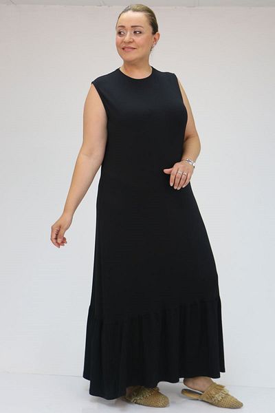 Eslina 42019 Plus Size Black Frilled Combed Cotton Underwear Dress