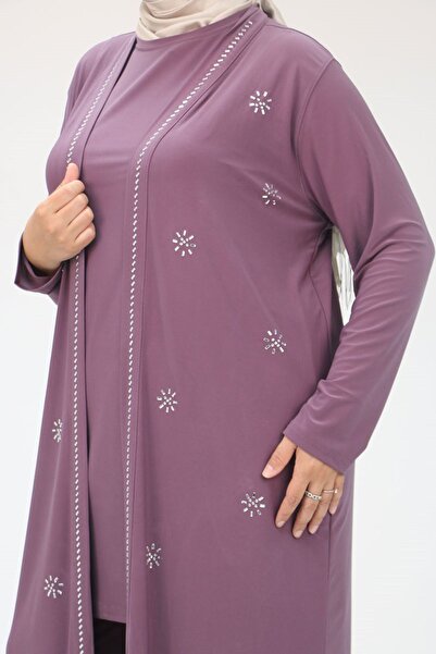 Eslina 47304 Büyük Beden Taş Baskılı Sandy  Takım  - Lila