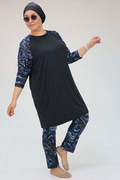 Eslina 1729 Set de costume de baie Hijab cu mânecă lungă Aqua Blue