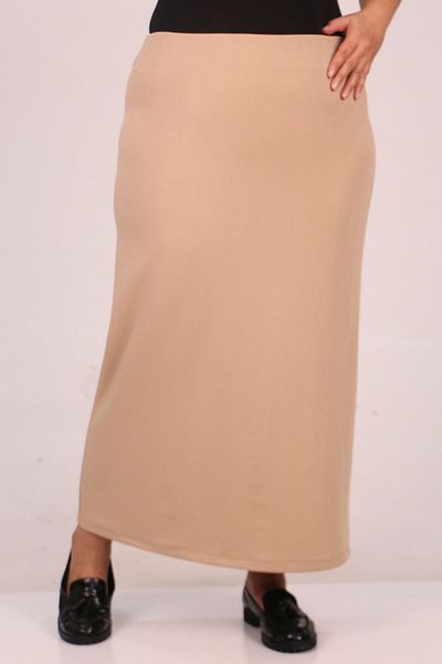 eslamood 35005 Large Size Scuba Pencil Skirt - Beige