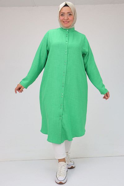 Eslina 38048 Large Size Green Airobin Shirt Tunic - Prevailing Collar