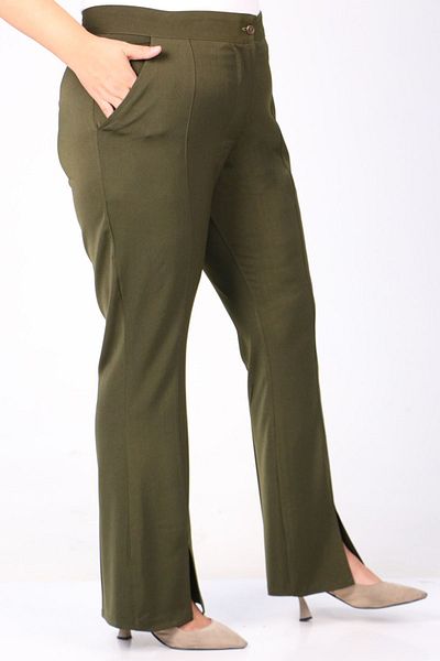 Eslina 39031 Large Size Spanish Trousers with Slits on the Front - Khaki