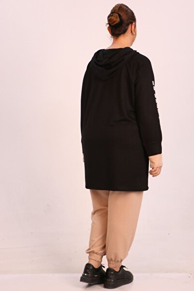 Eslina 47015 Large Size Sleeve Printed Crystal Two Thread Tracksuit Set-Black