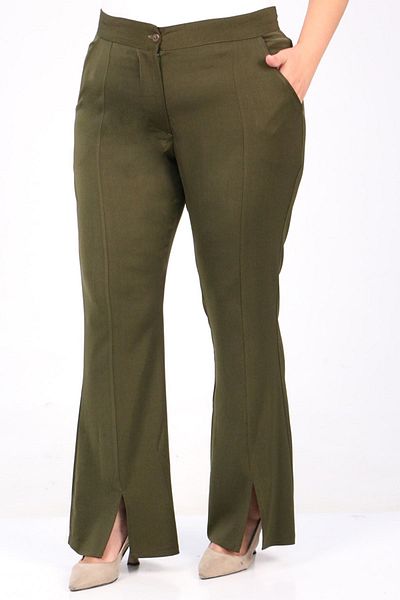 Eslina 39031 Large Size Spanish Trousers with Slits on the Front - Khaki