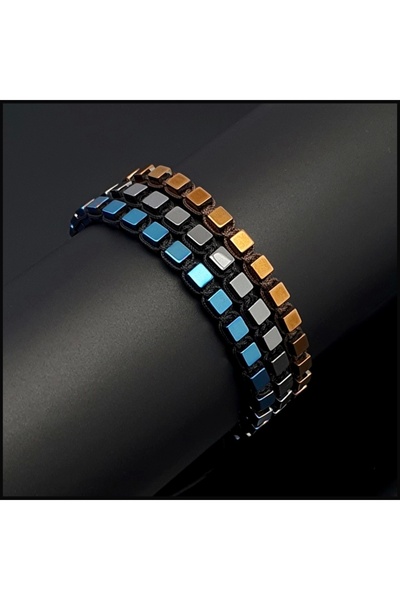 Seven Art Jewelry Set of 3 Natural Stone Bracelet - Hematite Men's and Women'...