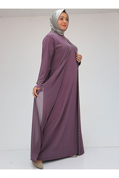 Eslina 42018 Plus Size Stone Printed - Dusty Rose Sandy Chiffon Dress