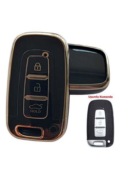 Kasey Kia Sportage Rio Soul Optima Sorento Compatible Smart Control Case Auto Keychain 3 Keys Black Gold