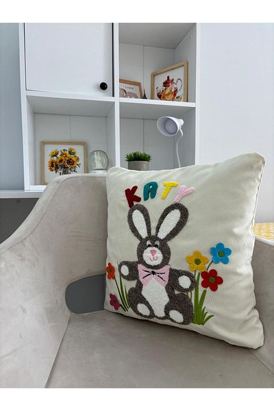 harev home collection KATY Κεντημένο Ειδικό Σχέδιο με Μοτίβο Κουνελιού - Διακοσμητικό Κάλυμμα Μαξιλαριού Ριχτάρι 43x43 cm