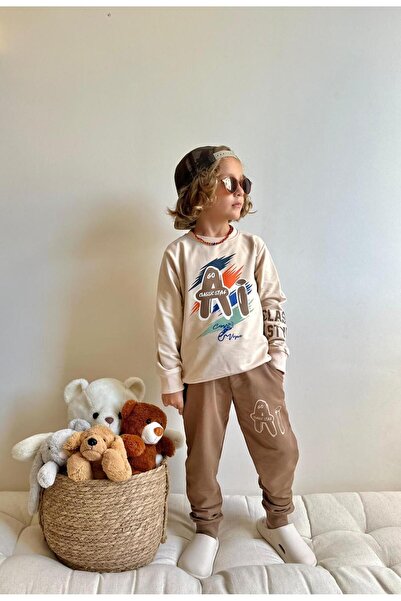 Jolly Kids طقم سويت شيرت مطبوع عليه نص للأولاد