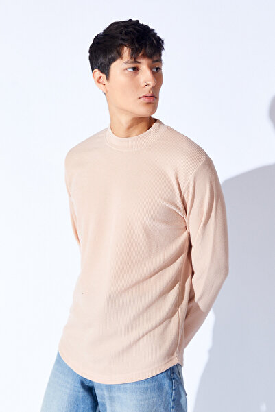 Manche Ανδρικό μπλουζάκι με μακρυμάνικο λαιμόκοψη Jacquard εφαρμοστό - Stone ...