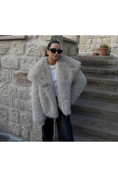 MODA DURAĞI Stone Color Lined Premium Quality Fur