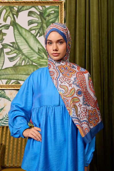 İpekhan Marrakech Blue Orange Soft Shawl - Collection 3048-11