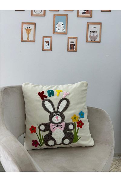 harev home collection KATY Κεντημένο Ειδικό Σχέδιο με Μοτίβο Κουνελιού - Διακοσμητικό Κάλυμμα Μαξιλαριού Ριχτάρι 43x43 cm
