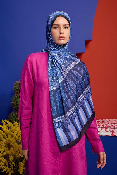 İpekhan Μαλακό σάλι Marrakech Collection Navy Blue Black 3049-04