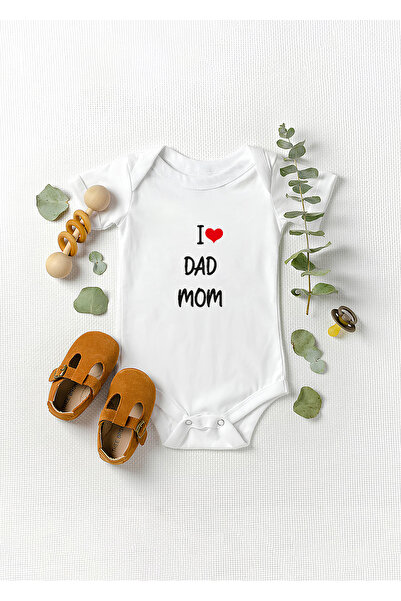 Lotus Baby Kısa Kollu I love Mom Dad Baskılı Zıbın