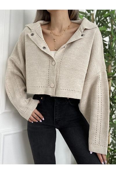 Bolesa Suadiye Cardigan crop bej - Detaliu snap