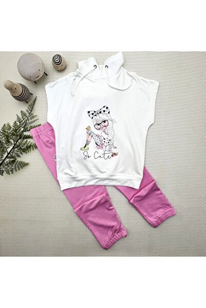 Narnuga Mi̇rayli̇fe 3-4-5 Years Old Hooded Cute Girl Printed Short Sleeve Set...
