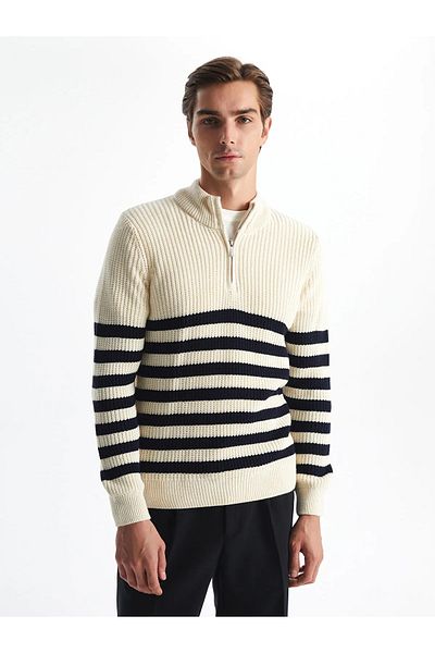 LC Waikiki Vision Stand Collar Long Sleeve Striped Men's Knitwear Sweater