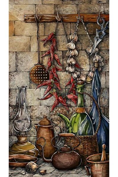 pixartsanat Vintage Kitchen Set Pixart Art Diamond Mosaic Painting Diamond Türkiye 30*53