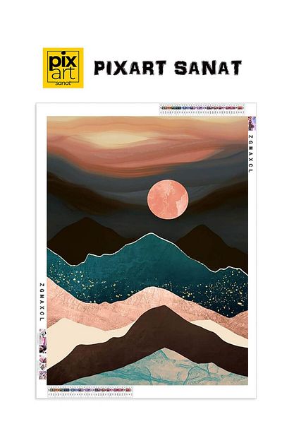 pixartsanat Mountains and Full Moon 40X50 Pixart Art Diamond Mosaic Painting Diamond Turkey
