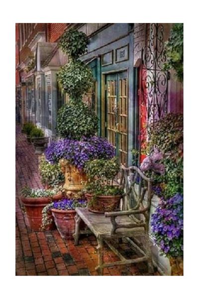 pixartsanat Purple Floral Street Pixart Art Diamond Mosaic Painting Diamond Türkiye 36*51