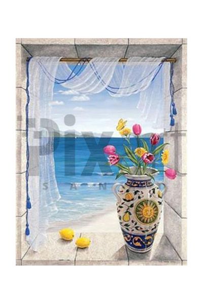 pixartsanat Vase on the Window Pixart Art Diamond Mosaic Painting Diamond Türkiye 45*60
