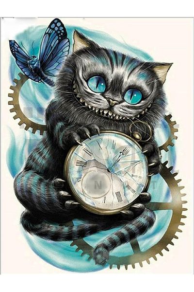 pixartsanat Cat Clock 30*40 Cm Pixart Art Diamond Mosaic Painting Diamond Turkey