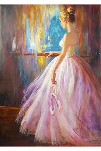 pixartsanat Ballerina Pink Colored Pixart Art Diamond Mosaic Painting Diamond Turkey 41*58