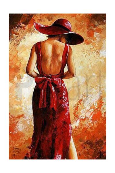 pixartsanat Woman in Red Dress Pixart Art Diamond Mosaic Painting Diamond Turkey 37*69