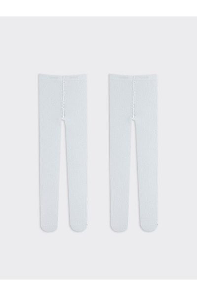 LC Waikiki Ecru Basic Baby Girl Pantyhose 2 Pack