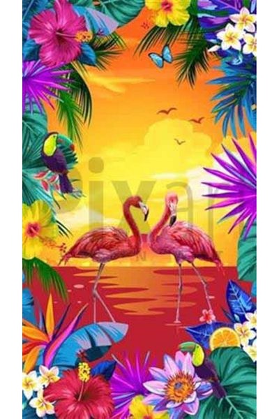 pixartsanat Flamingos in the Sunset Pixart Art Diamond Musical Painting Daimond Turkey 48*81