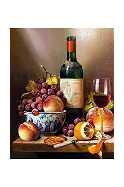 pixartsanat Fruits And Wine in Tile Plate Pixart Art Diamond Mosaic Painting Diamond Turkey 41*51