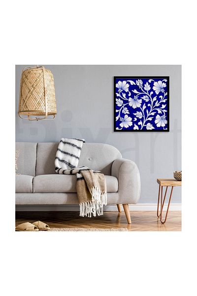 pixartsanat White Pattern on Blue Background Pixart Art Diamond Mosaic Painting Diamond Türkiye 57*57