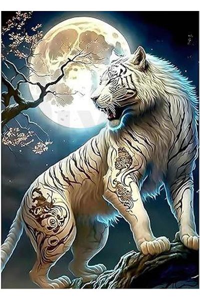 pixartsanat White Tiger 30X40 Pixart Art Diamond Mosaic Painting Diamond Turkey